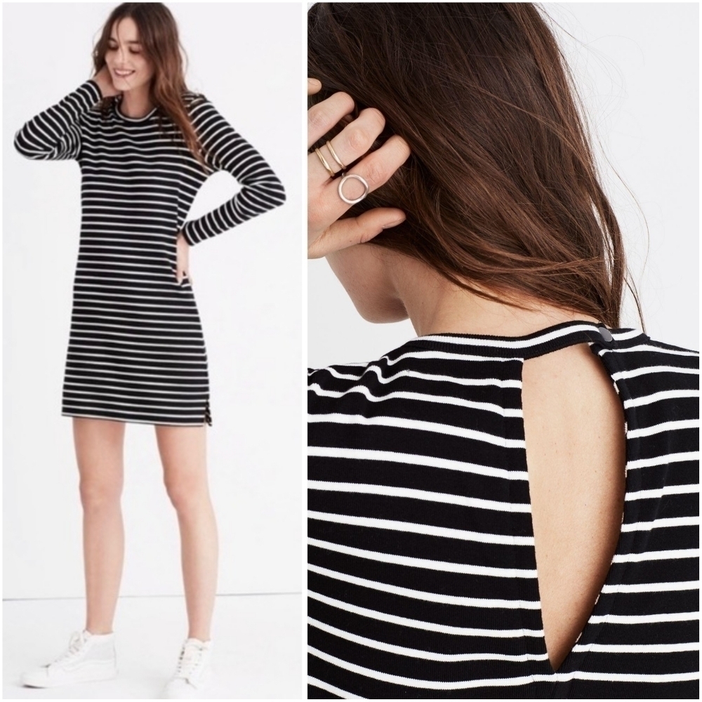 Madewell striped keyhole back dress black and white size XS